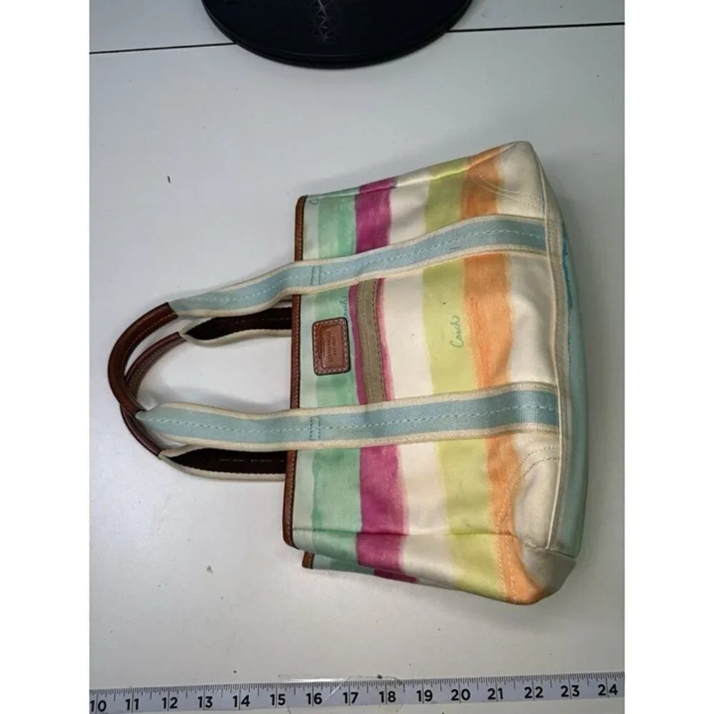 DAMAGE Coach Hampton Watercolor Pastel Stripes Small Tote Handbag A0773-10025